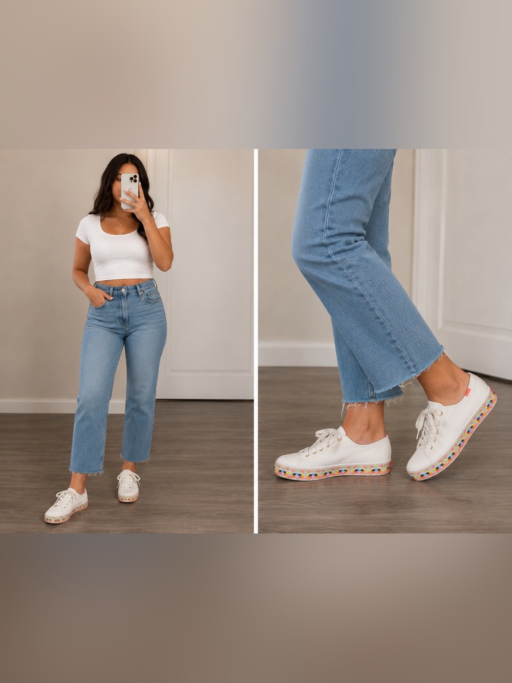 Keds Women's White Sneakers with Colorful Sole size 8.5